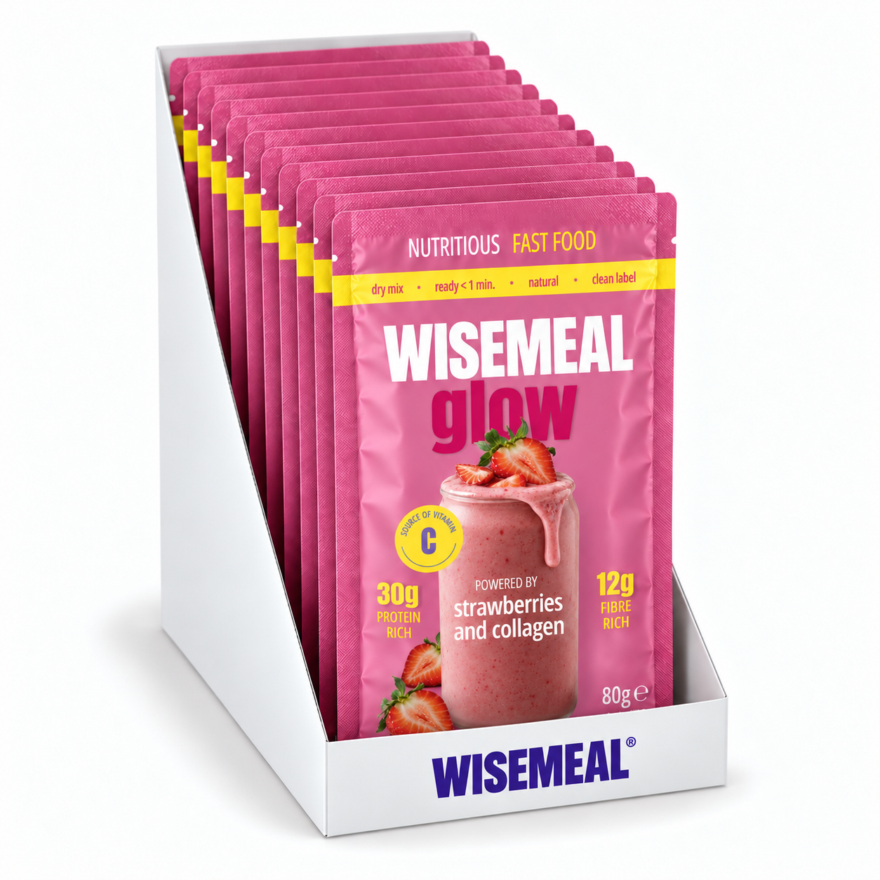WISEMEAL GLOW pink display carton